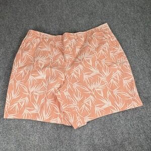 Lands'‎ End Shorts 26W Orange Palm Leaf Print Pull on Coastal Tropical Vacay